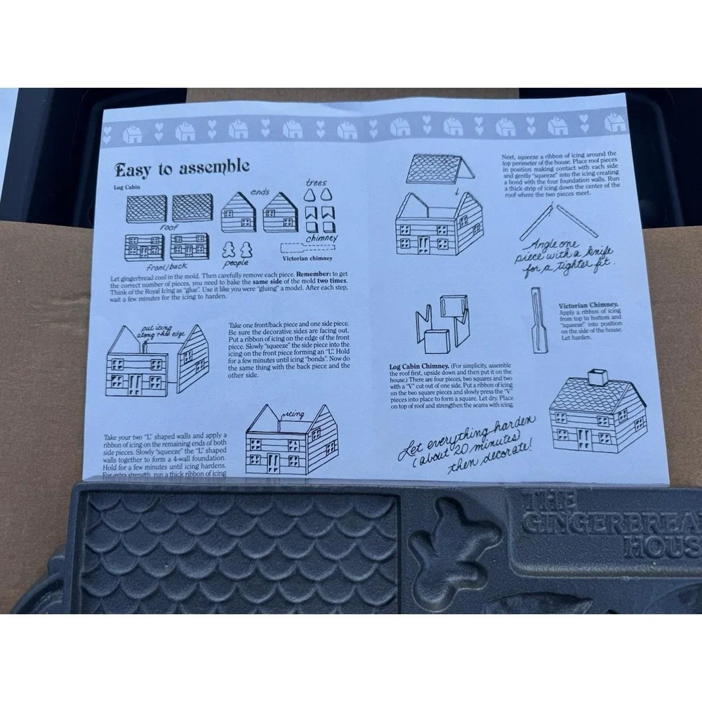 John Wright 1985 Double Sided Cast Iron Gingerbread House Baking Mold  NOS BOX